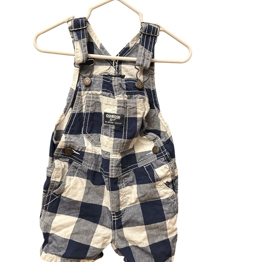 OshKosh B'gosh Navy and White Plaid Kids Overalls- Vintage 80s